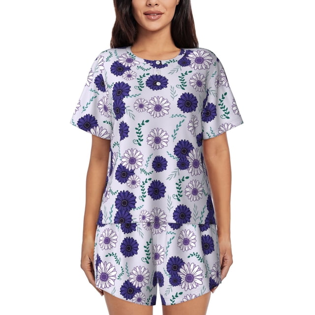 Fotbe Daisies Flowers Conjunto de Pijama Estampado para Mujer, 2 Piezas, Ropa de Dormir con Camiseta de Manga Corta y Shorts Suaves-X-Large