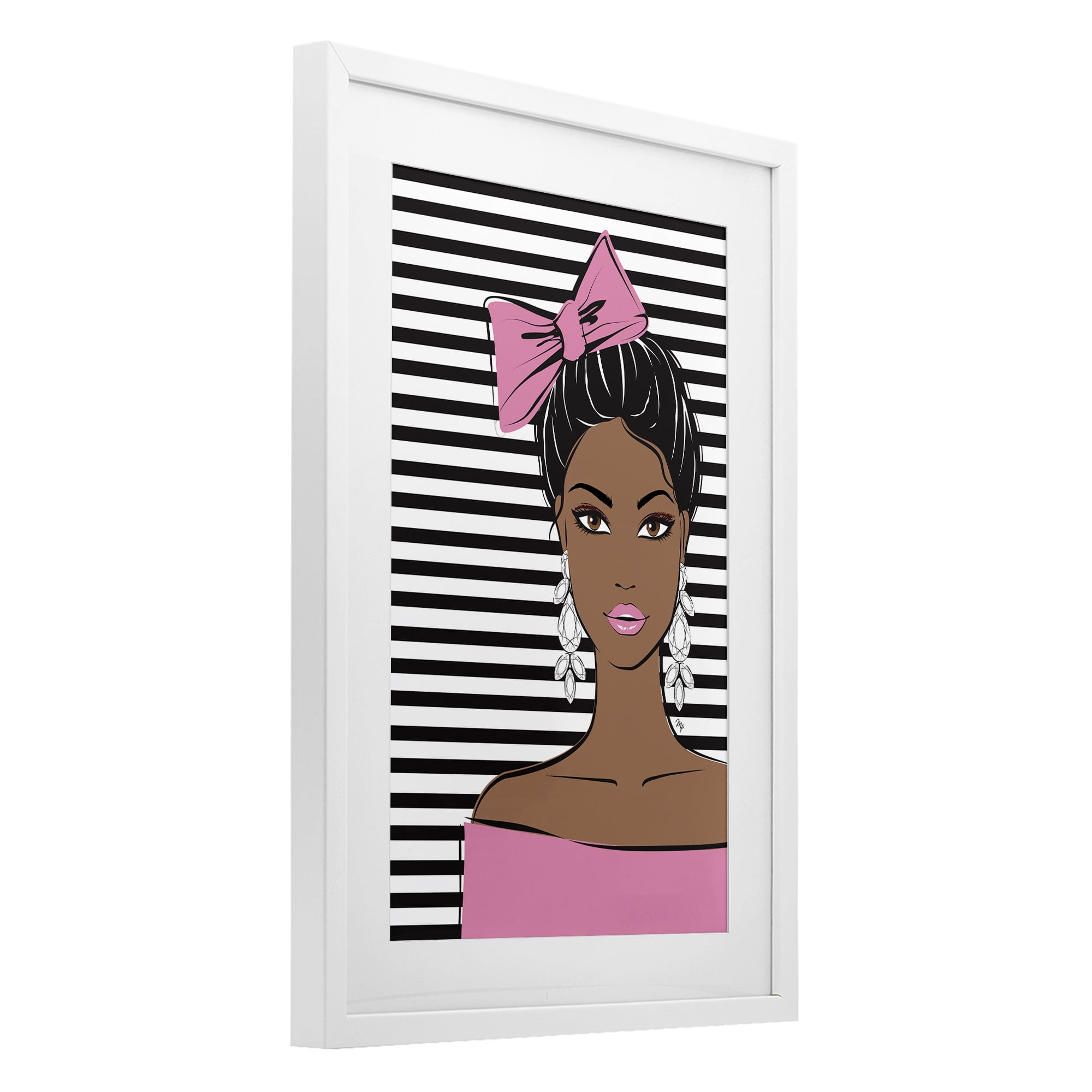 Stupell Industries Girl with Bow & Jewel Earrings White Framed Print Under Glass, design by Martina Pavlova