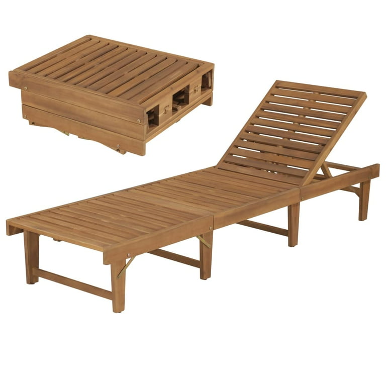 Anself Folding Outdoor Chaise Lounge Chair Solid Acacia Wood Patio