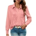 thumbnail image 2 of Yteetum Women's Sequin T Shirts Oversized Lapel Glitter Sparkly Prom Party Pullover Top Button Down Long Sleeve Shirt Women Casual Plus Size Turndown Collar Sequined Comfy Tee Party Club Night Blouse, 2 of 8