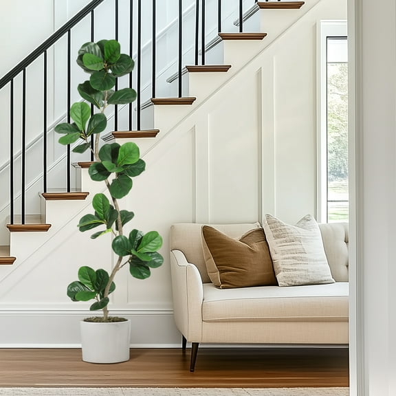 6ft Artificial Fiddle Leaf Fig Tree Faux Plants Indoor Faux Floor Plant Artificial Trees Indoor,Large Floor Plants,Real Touch Rubber Tree for Home Decor