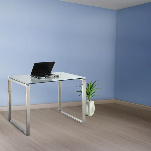 Milan Hadasa Contemporary Small Rectangular Desk with Clear Glass Top