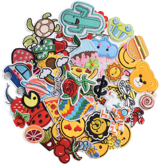 60PCS Random Assorted Styles Embroidered Patches，Sew On/Iron On Patch Applique for Clothes Dress Hat Jeans, DIY Accessories