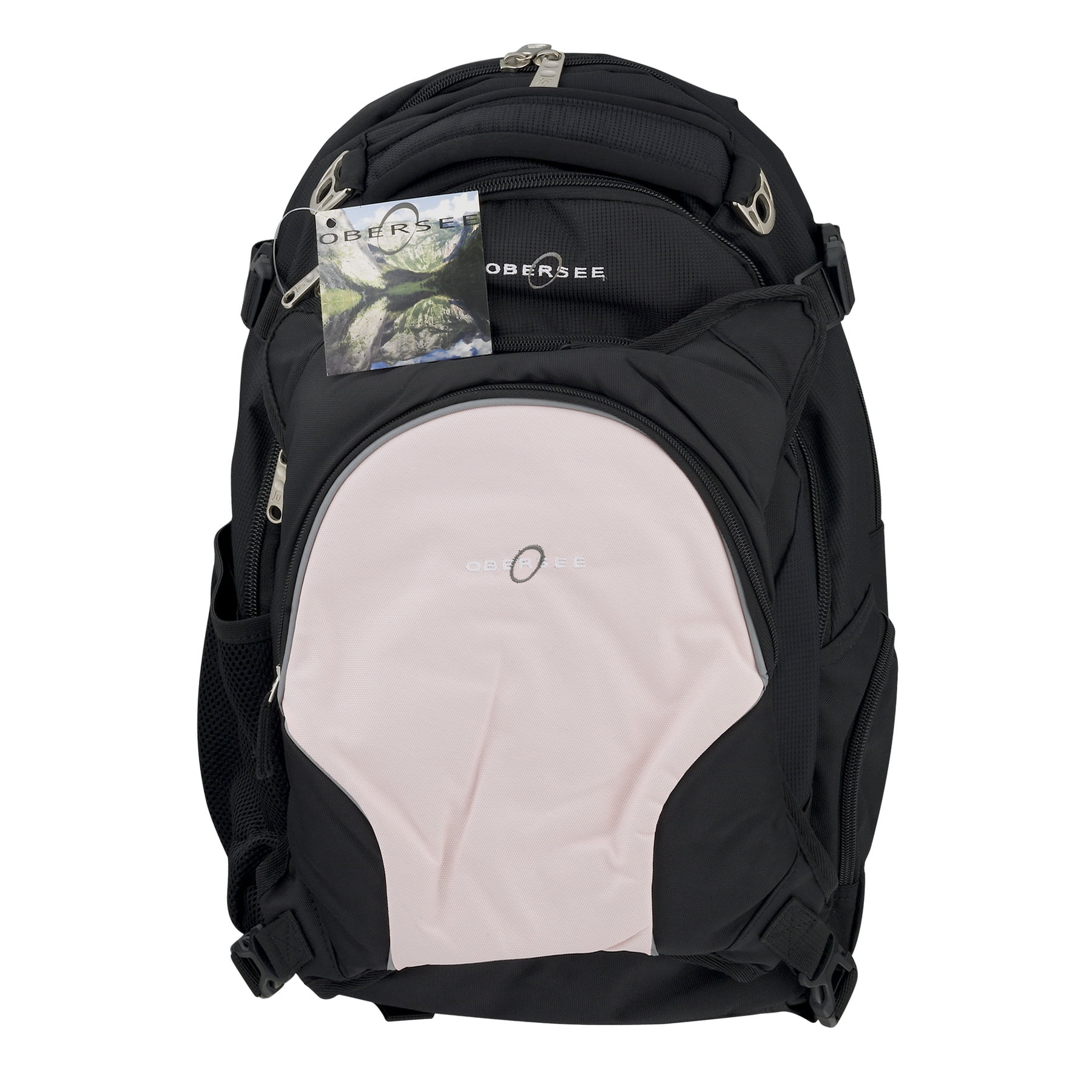 Obersee Oslo Diaper Bag Backpack With Cooler Black/Bubble Gum, 5.0 CT