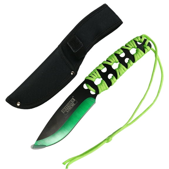 Defender-Xtreme 10"" Black & Green Blade Handle Hunting Knife With Sheath