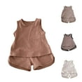 thumbnail image 3 of Odeerbi Toddler Girls 2 Piece Outfits Cotton Tank Tops Shorts Set Summer Clothes Casual Round Neck Loose Sleeveless Strap Top Shorts Sets Khaki, 3 of 3