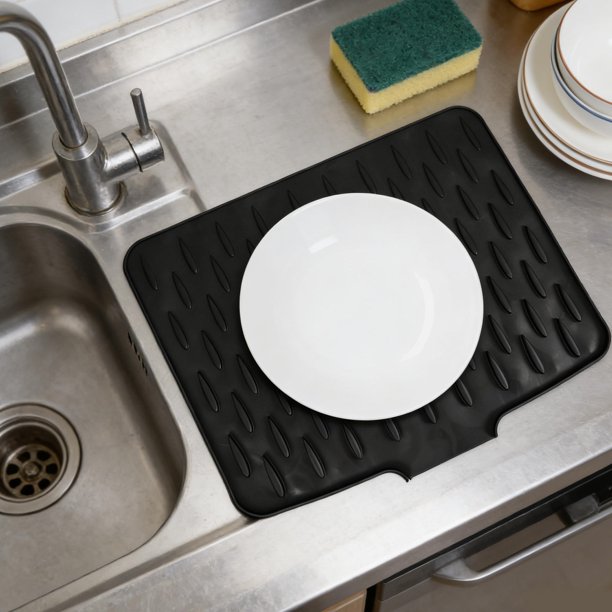 SHOWERORO 2Ud Tapete De Para Fregadero De Silicona Negro Con Antideslizante Y Fácil Limpieza