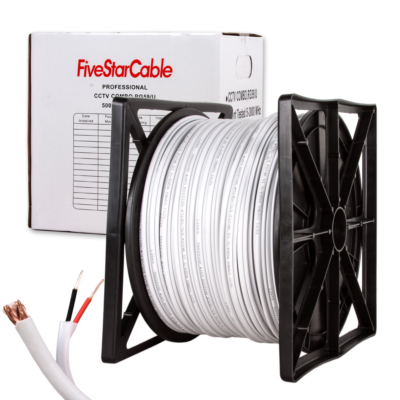500 Ft RG59 Siamese CCTV Video & Power 95% Coax Cable White 