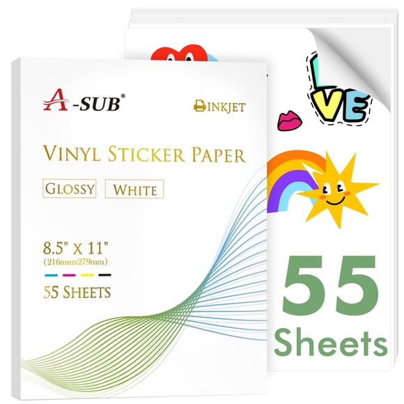 Papel adhesivo de vinilo A-SUB para impresora de inyección de tinta, 55 hojas