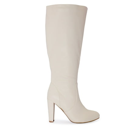 

Wild Diva Women s Faux Leather Almond Toe Knee Length Boots (Cream 7.5)