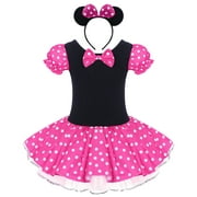 OBEEII Baby Girls Polka Dots Leotard Dress Baby Girl Birthday Party Set Cosplay Party Costumes L Hot Pink