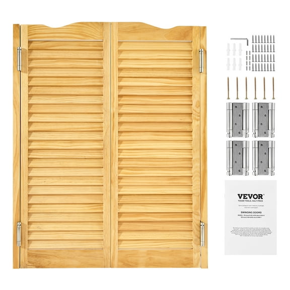 VEVOR Double Saloon Doors, 32"W x 42" H Arched Top Interior Swinging Cafe Doors, Premium Pine Wood, with Hinges & Hardware Kit, Easy to Install, for Hallway Kitchen Bar Pub Entrance, Log Color