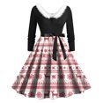 thumbnail image 6 of felwors Women's Plaid Tree and Candy Print Swing Dress with Faux Fur Collar and Belted Waist Watermelon Red, L, 6 of 6