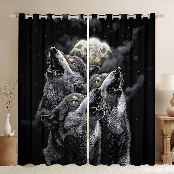 Feelyou Wildlife Wolf Curtains Pack of 2 (42x84 Each), Wildlife Animal Curtains Blackout, Mystic Galaxy Moon Bedroom Curtains, Window Curtains Room Decor
