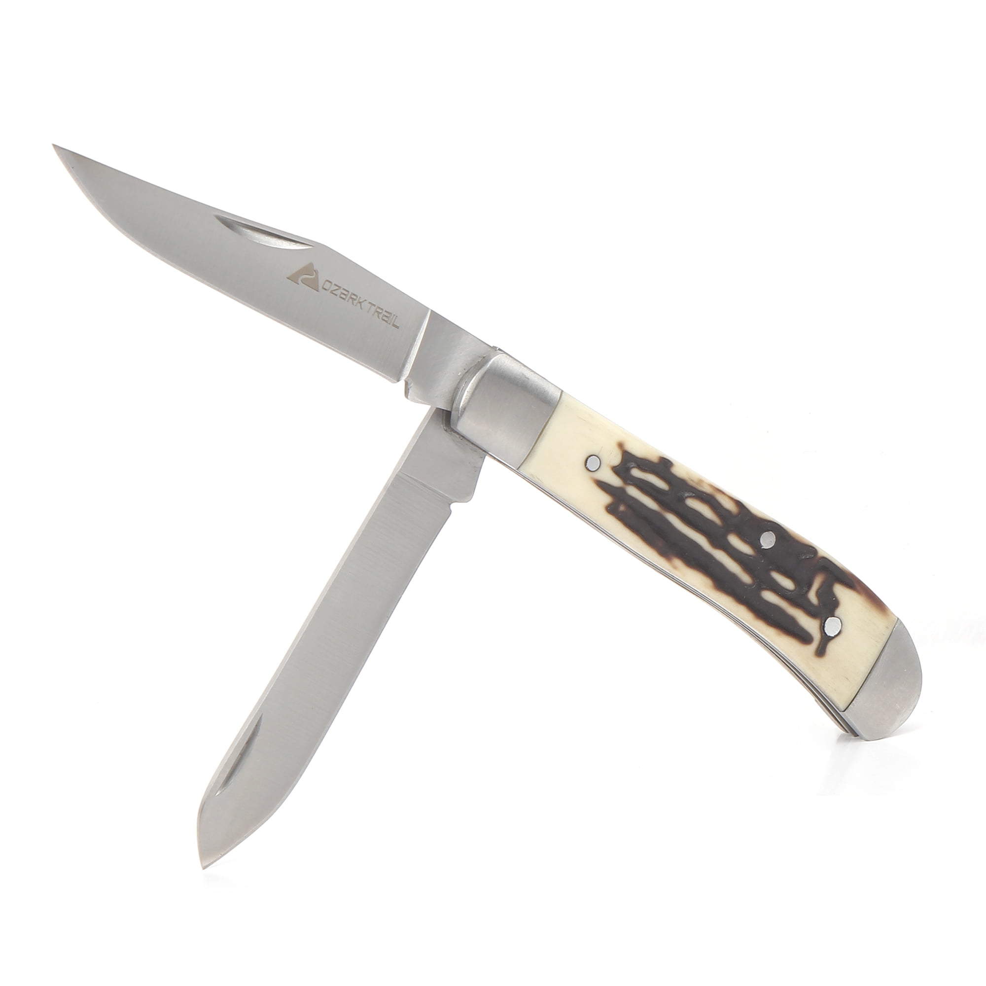 Ozark Trail Stag Finish Dual Blade Pocket Knife, 3.25' Blade, Brown