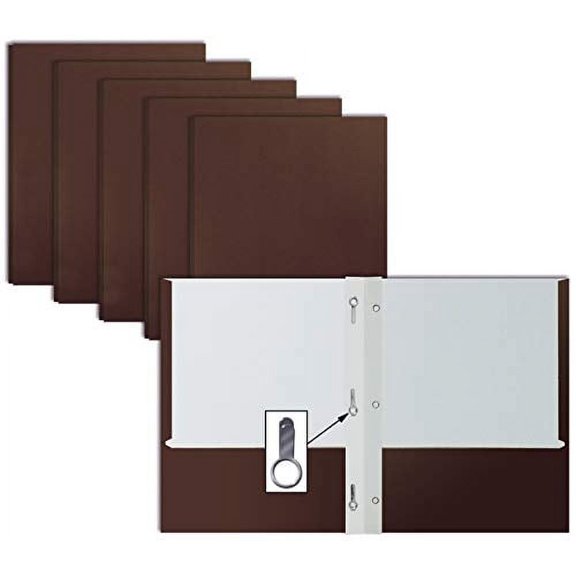 Brown Paper 2 Pocket Folders with Prongs, 50 Pack, by Better Office Products, Matte Texture, Letter Size Paper Folders, 50 Pack, with 3 Metal Prong Fastener Clips, Brown
