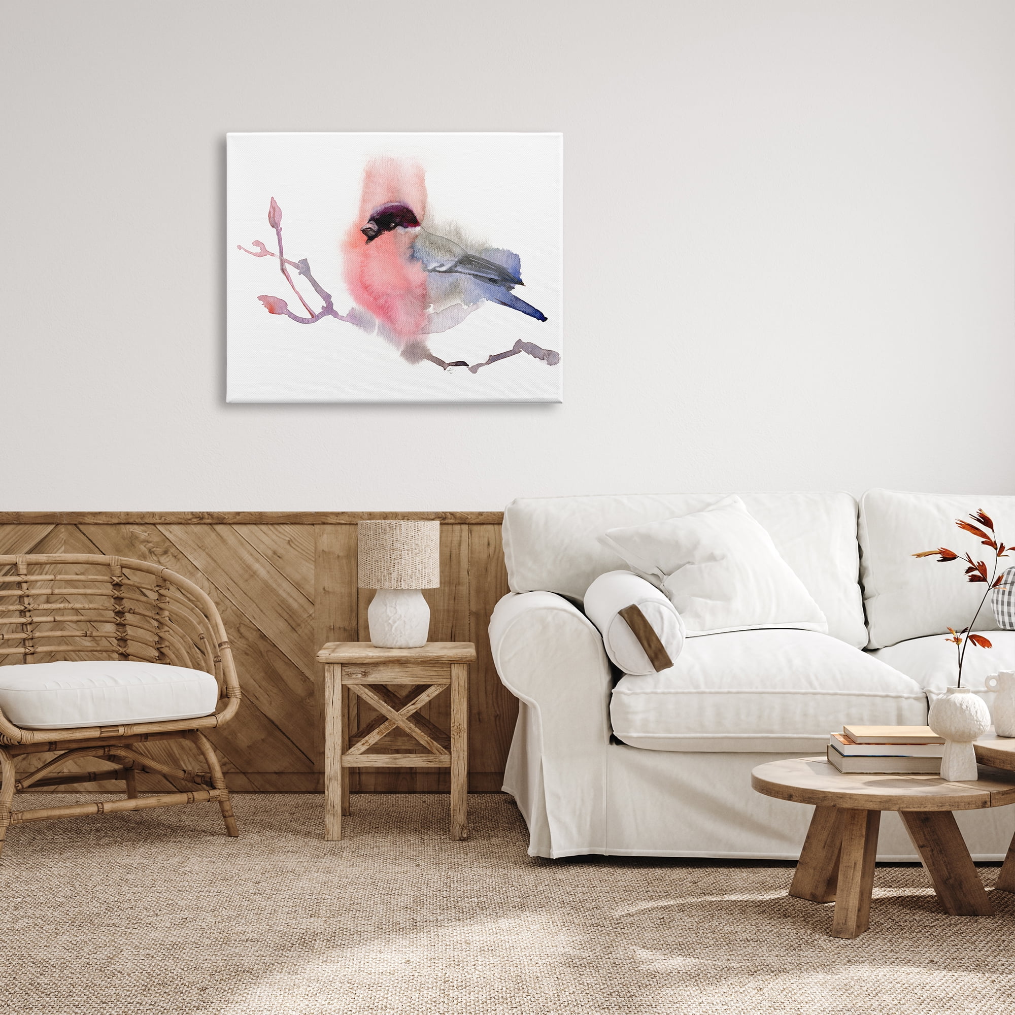 Stupell Indtries Bullfinch on Empty Tree Branch Abstract Song Bird,40 x 30,Design by Verbrugge Watercolor