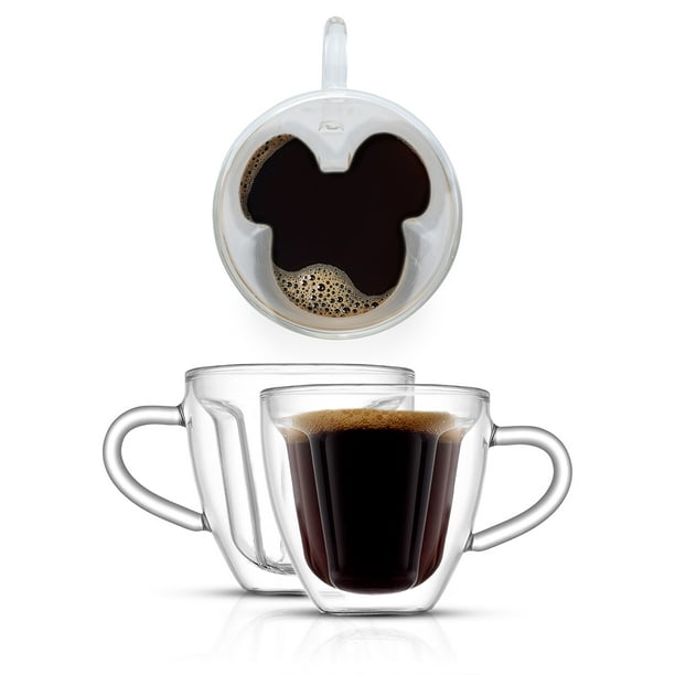 Disney Mickey Mouse 3D Espresso Mugs- Set of 2 Mickey Mouse Shaped Double  Wall Glass Coffee Cups - 5.4 oz - Walmart.com