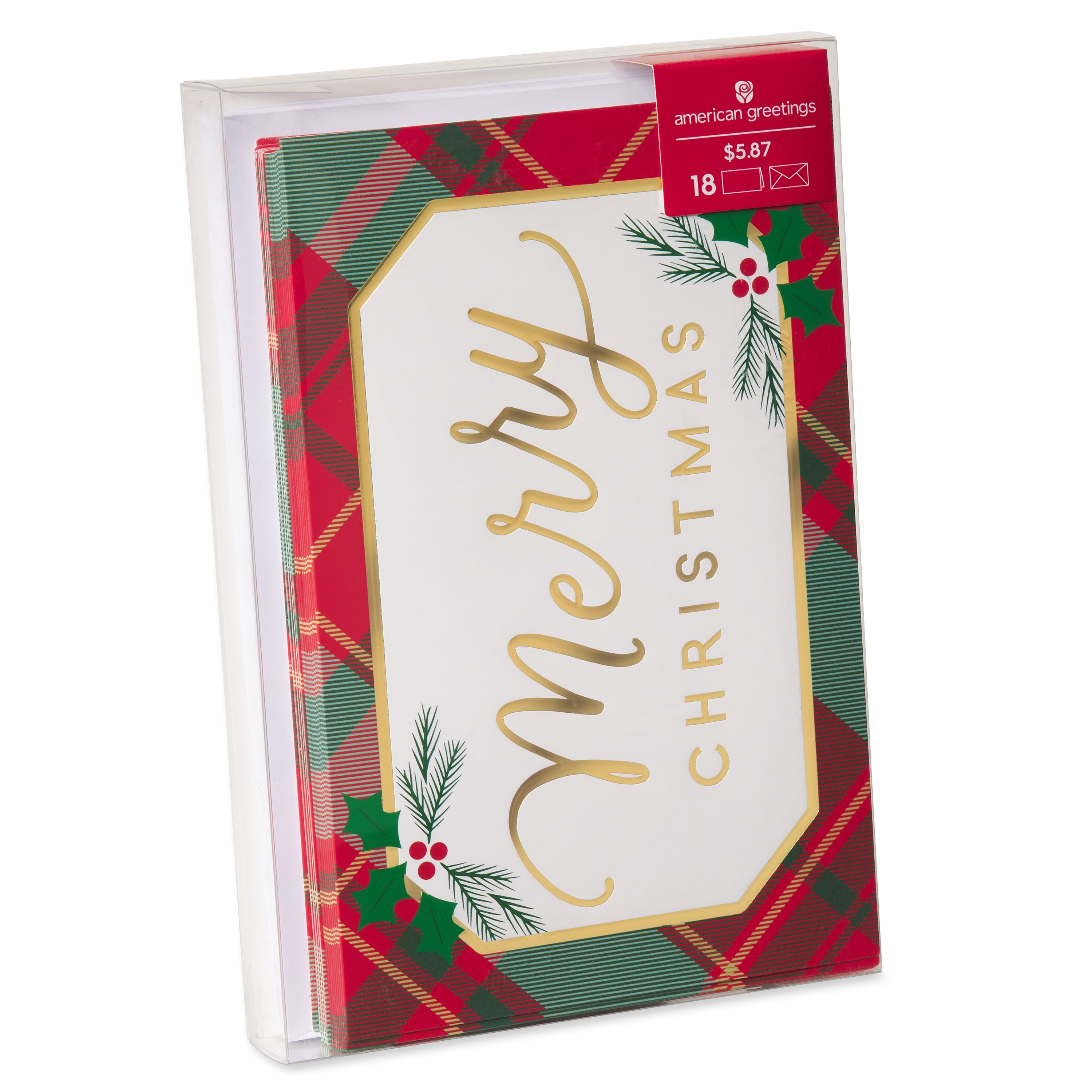 American Greetings Christmas Boxed Cards Holly and Mistletoe (Every Good Wish) 18-count