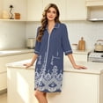 thumbnail image 5 of Lightweight Robes for Women Zipper 3/4 Length Sleeve Summer Bathrobes for Women Zipper Front Knee Length Western Ethnic Style Fashion Bathrobe Nightgown with Pockets Navy XXXL, 5 of 8