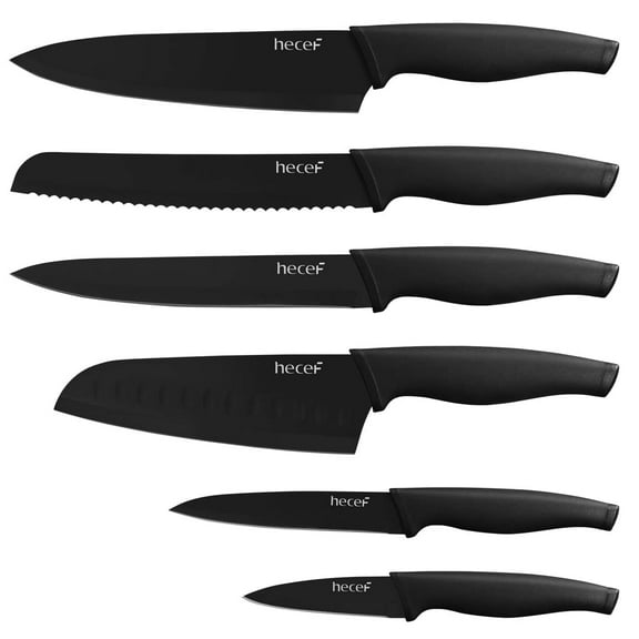 Hecef 6 Pcs Knife Set, Black Oxide Stainless Steel Japanese Chef Knives with Blade Sheaths, Dishwasher Safe