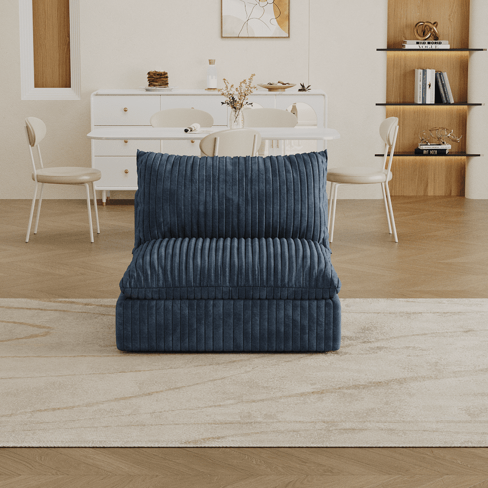 MAYEERTY Cloud Sofa Blue Corduroy Deep Seat Double-Layer Removable Cushion No Assembly Multi-Rooms
