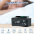 thumbnail image 4 of Onekawa Wooden Digital Alarm Clock with Wireless Charging Stylish LED Display for Bedrooms Adjustable Brightness and Voice Control Alarm Clock Perfect for Desks-Black, 4 of 9