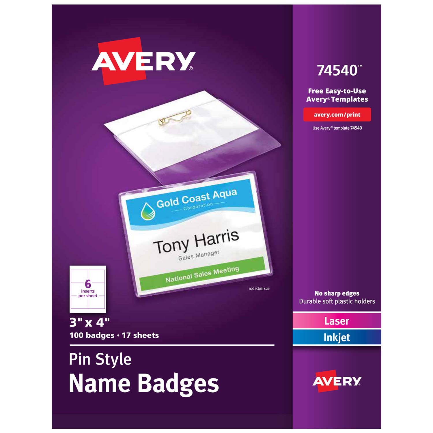 Pin Style Name Badges Print Or Write 3 X 4 Pins Securely 100 Inserts Pin Badge Holders White Durable Name Badges Securely Affix To By Avery Walmart Com Walmart Com