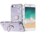 thumbnail image 2 of For Apple iPhone 16e Case, Diamonds Bling All Around Edges Sparkly Glitter Hybrid with Ring Stand Holder Fashion Good Luck Phone Cover (Purple), 2 of 10