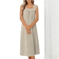 thumbnail image 3 of Ohufall Nightdress for Women Square Neck Ruched Solid Color Maxi Dress Sleeveless Loungewear & Sleepwear Long Dress, 3 of 8