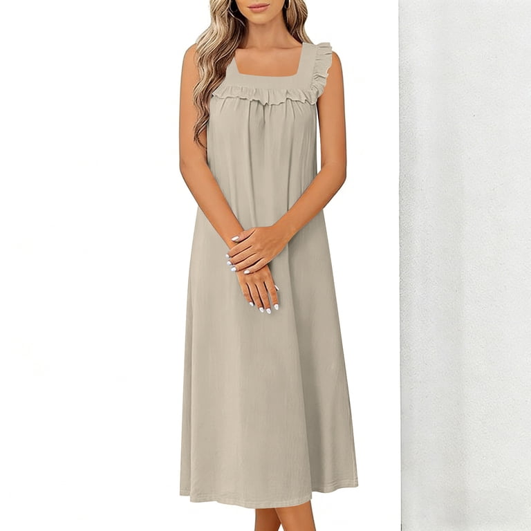 Lovzfmll Women's Loungewear Dress, Square Neck Sleeveless with Ruffle Hem, Casual Maxi Shift Dress Green, S Lovzfmll Women's Loungewear Dress, Square Neck Sleeveless with Ruffle Hem, Casual Maxi Shift Dress Green, S