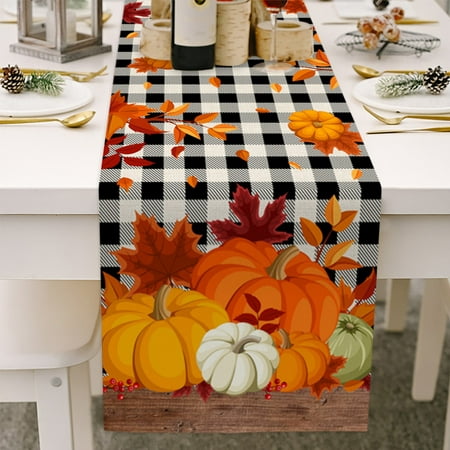 

Fall Gnomes Pumpkin Table Runner 13x72 Inch Autumn Leaves Harvest Thanksgiving Kitchen Dining Table Decoration for Indoor Outdoor Home Party Decor