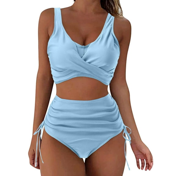 Lopeceal Women's High Waisted Bikini Twist Front Tie Back 2 Piece Swimsuits