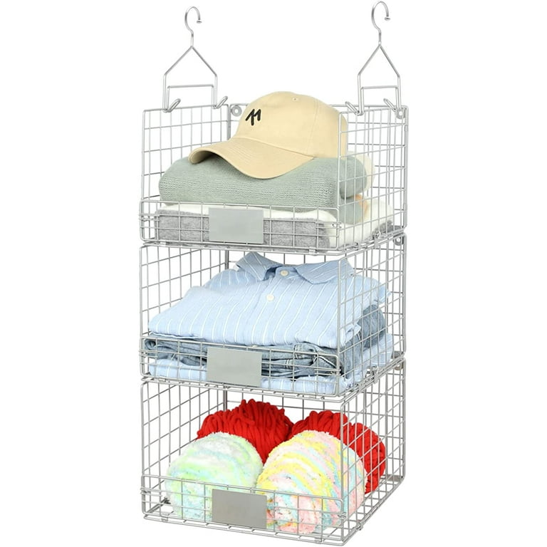  3-Tier Under Closet Shelf Basket Hanging Clothes