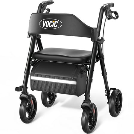 VOCIC Heavy-Duty Rollator | 330lb Capacity | All-Terrain Wheels & Foldable Design | Black