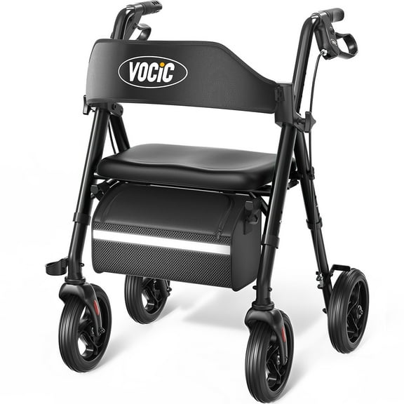 VOCIC Heavy-Duty Rollator | 330lb Capacity | All-Terrain Wheels & Foldable Design | Black