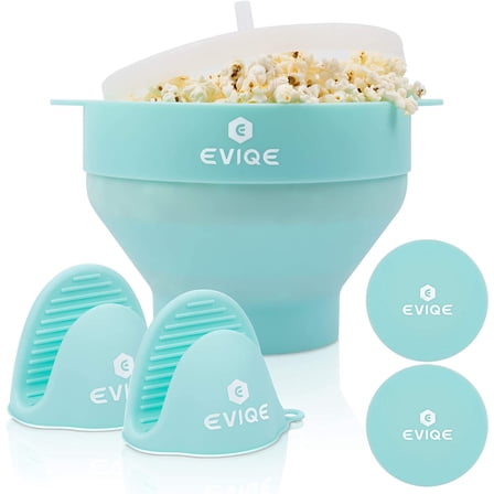 Microwave Popcorn Popper, Silicone Popcorn Popper, Collapsible Popcorn Bowl, Healthy Popcorn Maker, BPA Free, Bonus: 2 Free Mitts   2 Free Glow in the Dark Coasters, aqua green, PR-0002, 5.7''