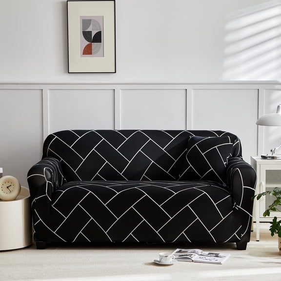 HonorHut Printed Sofa Cover Full Wrap Stretch Couch Covers Loveseat Non-Slip Slipcovers Washable Sofa Throw for Pet Hair Spill Resistance Sofa Clothes Cover 57-73 inches Black White