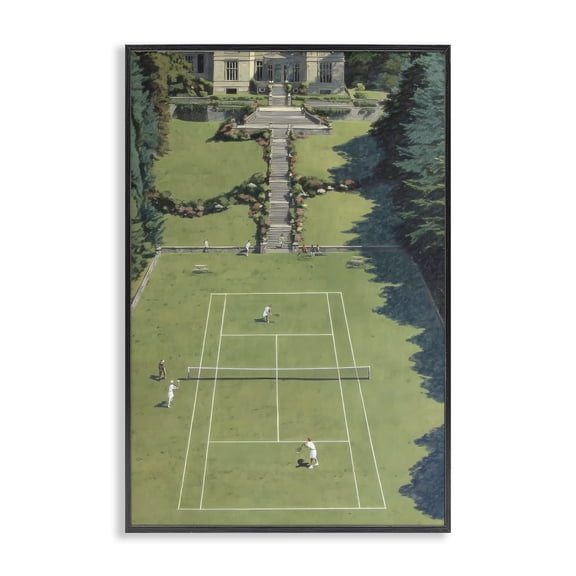 Stupell Industries Contemporary Tennis Court at Mansion Black Framed Giclee Art, 12 x 18, by Petals Prints Design