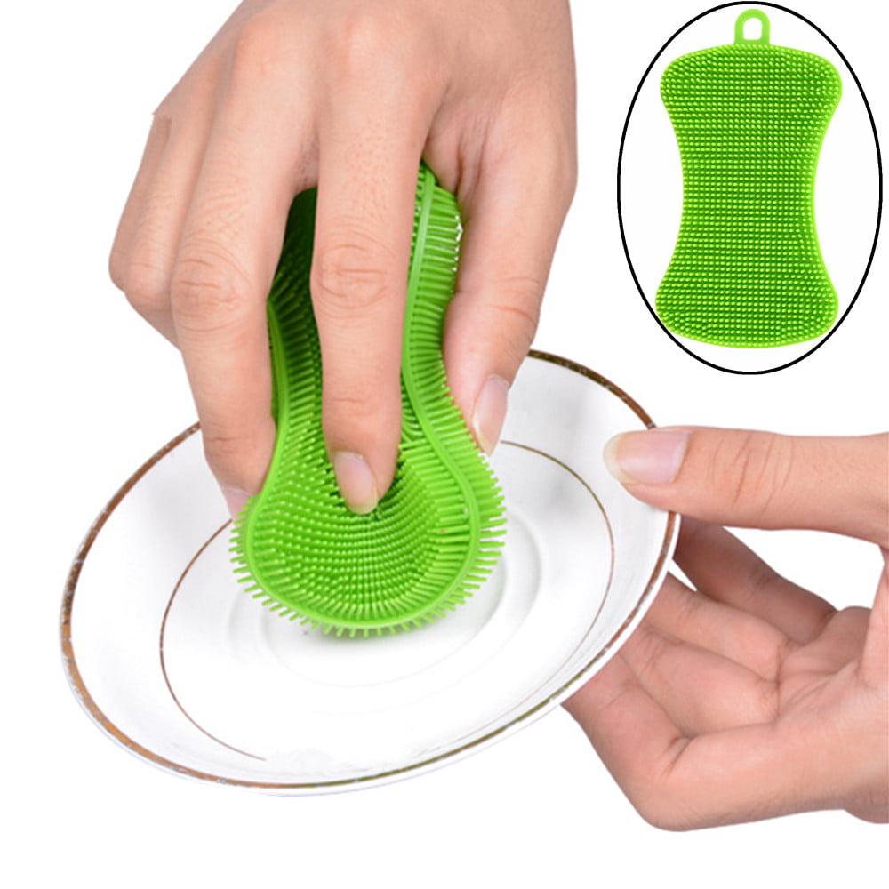 Silicone Dish Wash Sponge Scrubber Kitchen Cleaning Antibacterial Clean Tools 4X