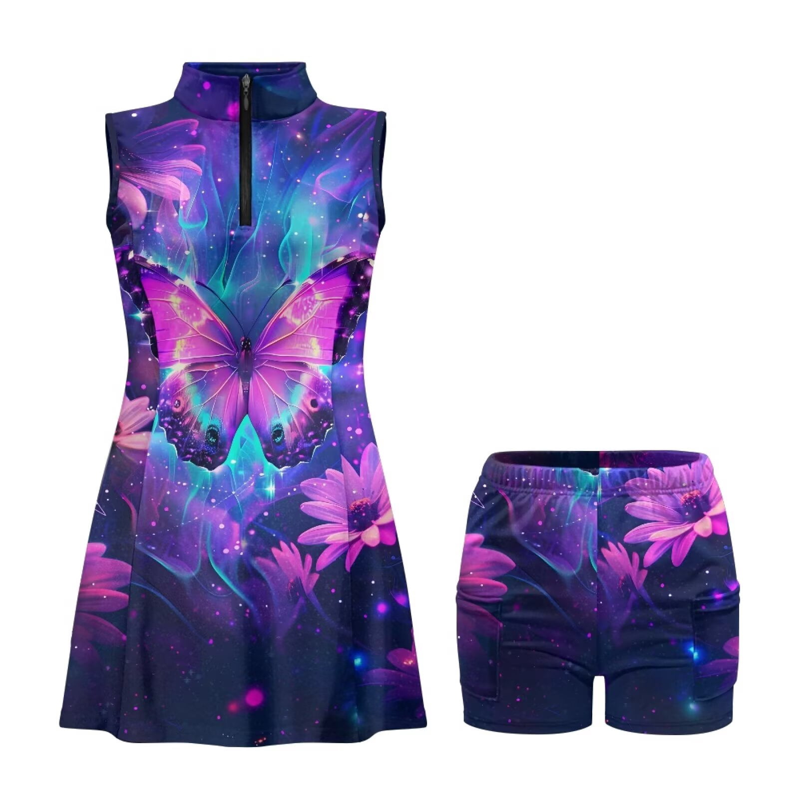 Yuyamidu Sunflower Butterfly Womens Golf Dress Size L Anti Wrinkle Active Exercise Athletic Dresses for Women Sleeveless Golf Outfits for Women with Shorts Pockets
