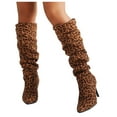 thumbnail image 3 of Xiaoxatg Women's Mid-Calf Boots Fine Leopard Print Pleated High Heeled Fashion Autumn Plus Size Boots 9 Coffee, 3 of 7