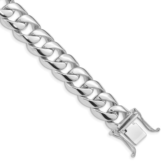 14k White Gold Bracelet Chain Styles Curb Men's 13.4 mm 8 in Hand Polished Rounded Link with Box Catch Clasp
