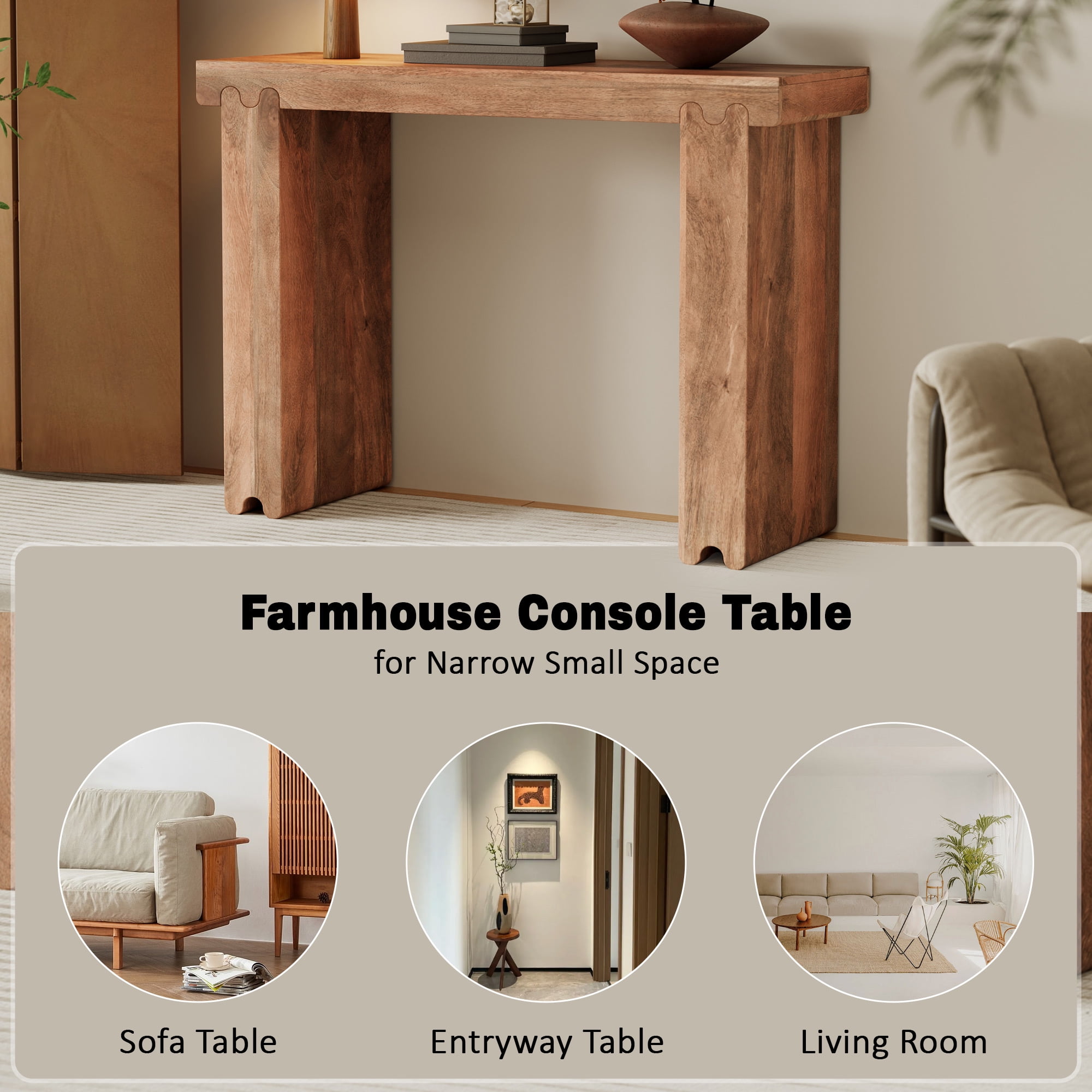 EUROCO 45" Console Table,Narrow Foyer Tables for Entrance, Hallway, Living Room,Honey