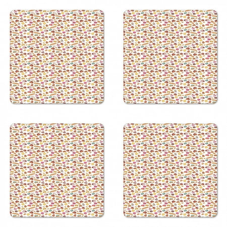 

Dessert Coaster Set of 4 Bakery Medley Pattern of Baguettes Tartlets Biscuits Donuts Cookies Swiss Roll Cake Square Hardboard Gloss Coasters Standard Size Multicolor by Ambesonne