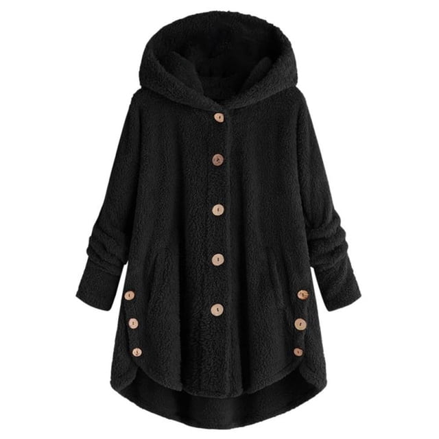 Winter Coat Sweatshirt for Women Plush Solid Button Long Sleeve
