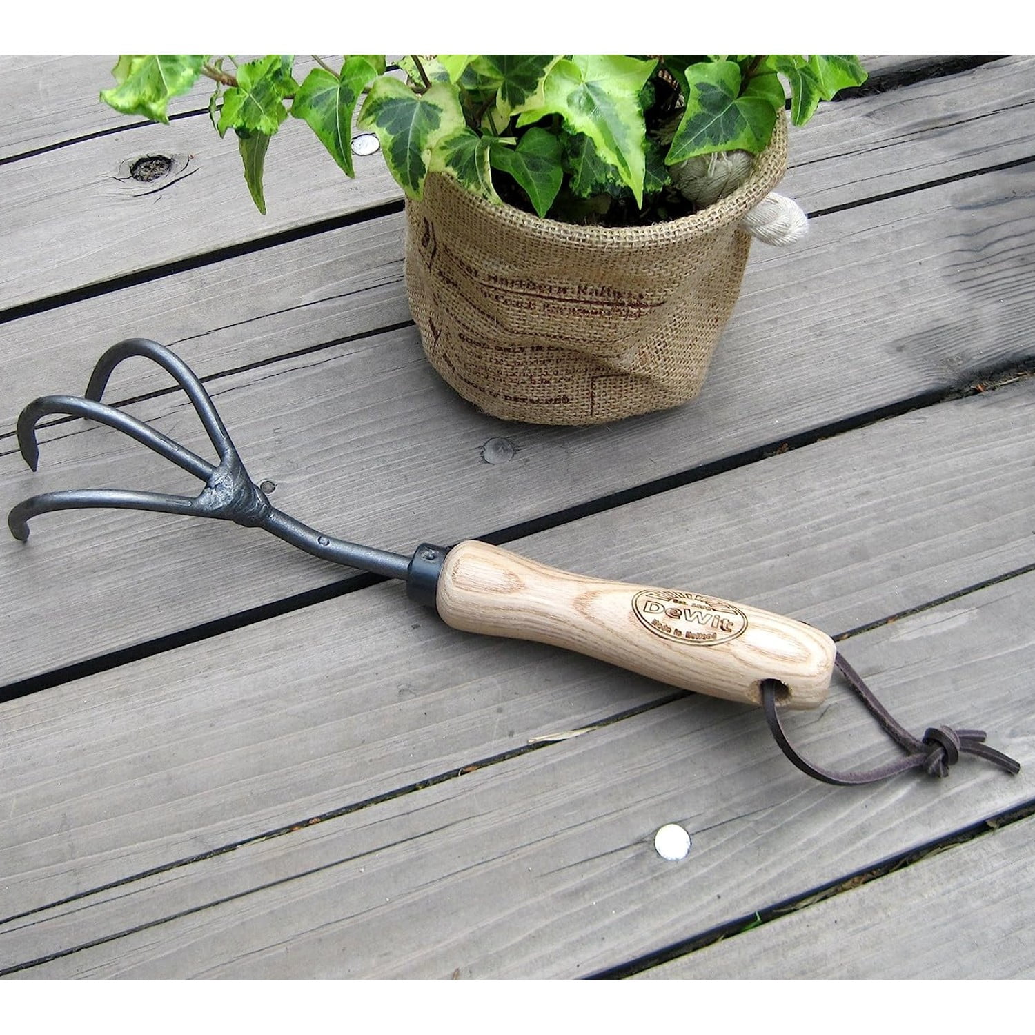 DeWit 3-Tine Cultivator, Aerates Soil with Boron Steel and Ash Wood Handle, 11.5 inches long