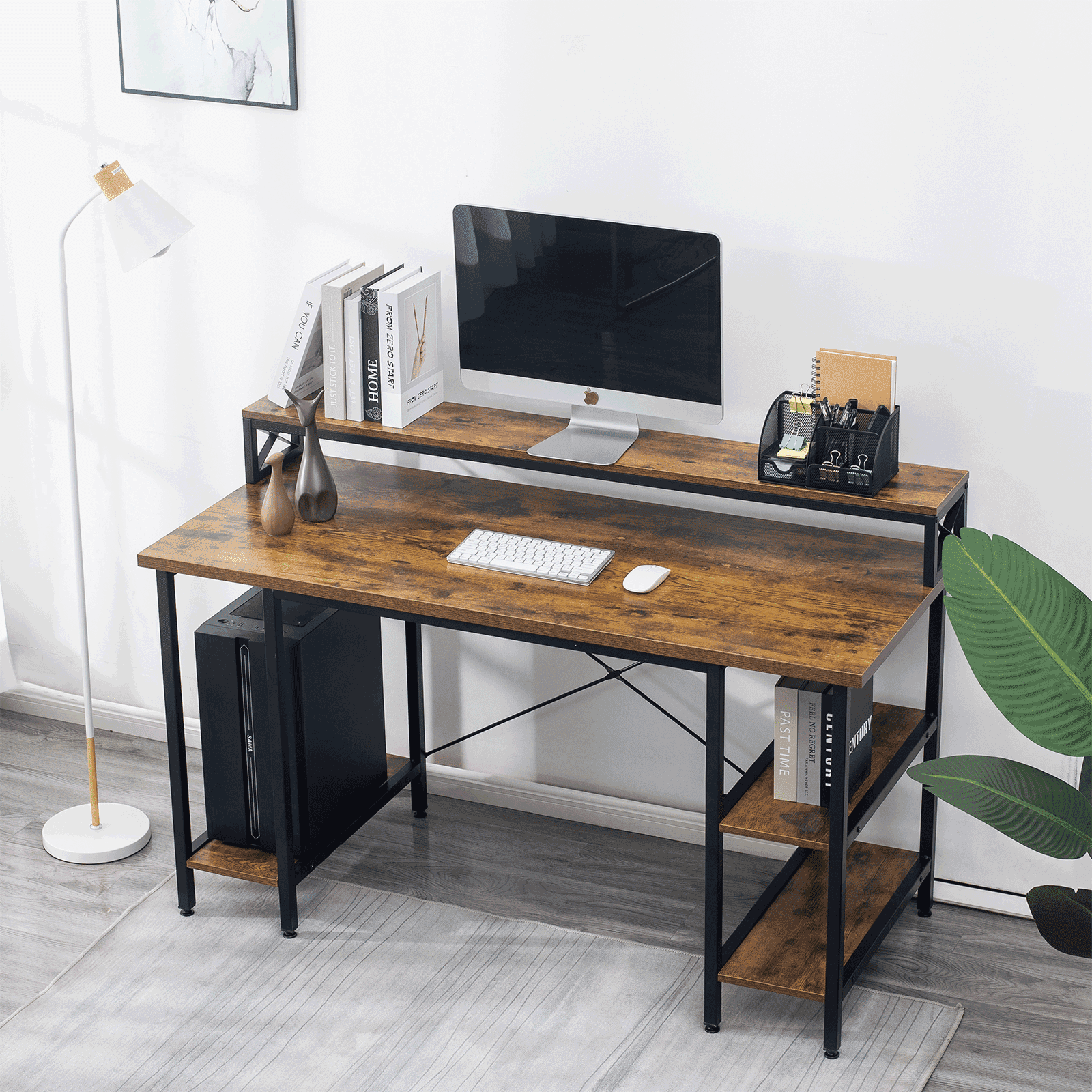 Computer Desk 55'' Home Office Desk with Monitor Shelf Work Desk for Office 