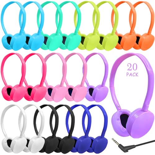 Ladont Paquete de 20 auriculares para niños a granel para aula, escuela, duraderos, al por mayor, auriculares con cable para niños, estudiantes, niñas, adultos, sonido HD, conector de 3,5 mm para comp