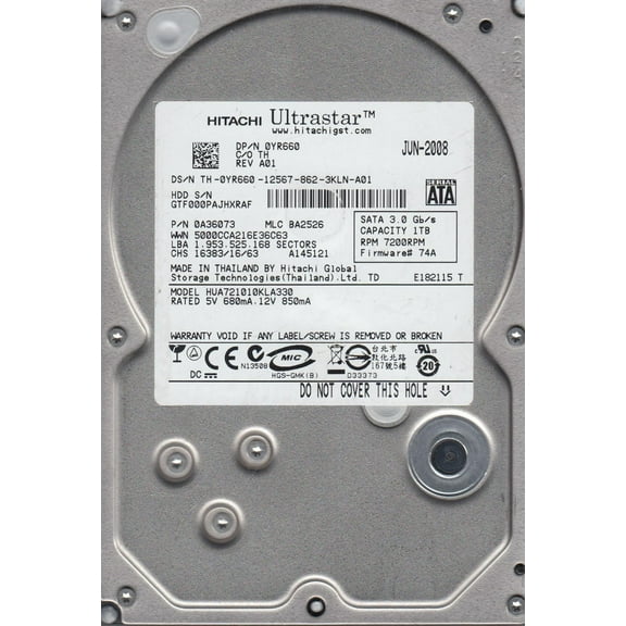 HUA721010KLA330, PN 0A36073, MLC BA2526, Hitachi 1TB SATA 3.5 Hard Drive